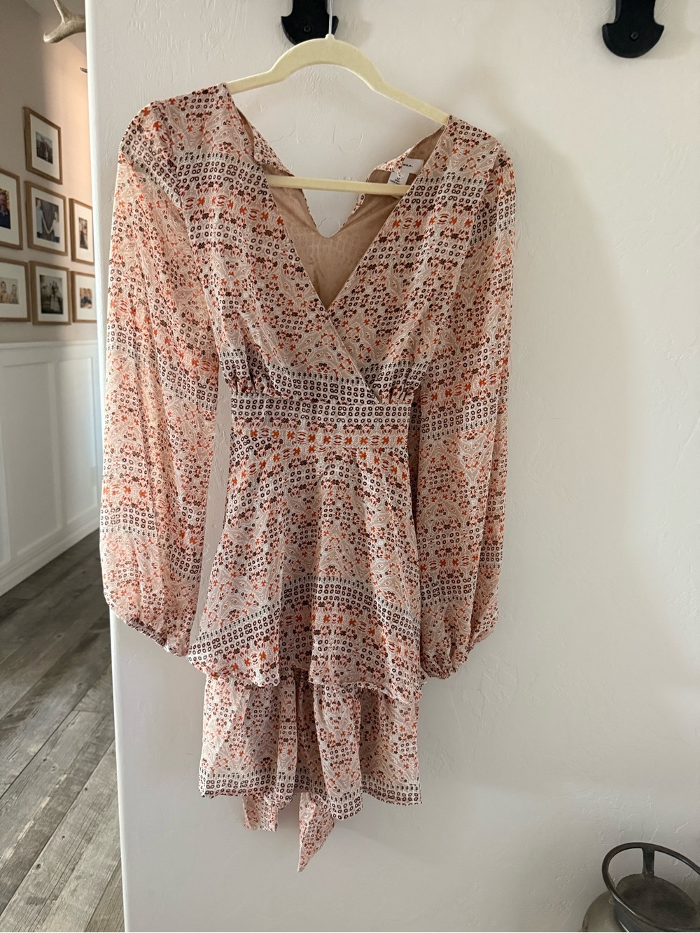 Floral Wrap Long-Sleeve Mini Dress in Blush